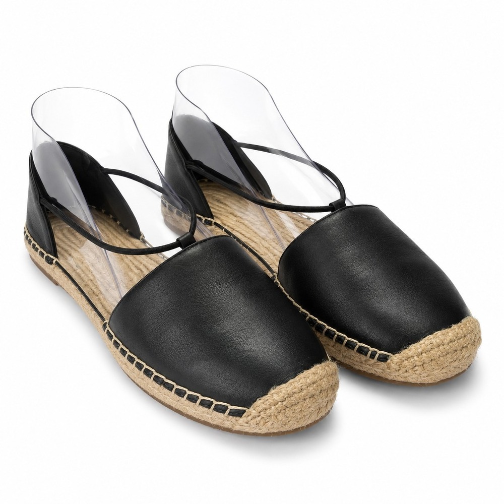 EILEEN FISHER Lee Espadrille Flat Sz 7 Black d'Orsay Silhouette Strap Jute Trim